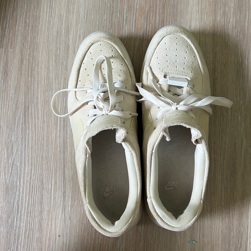 Nike Women's Pale Yellow Suede Air Force 1 Shadow Sneakers - Picture 3 of 8
